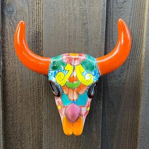 Colorful Talavera Longhorn Bull Skull Wall Decor